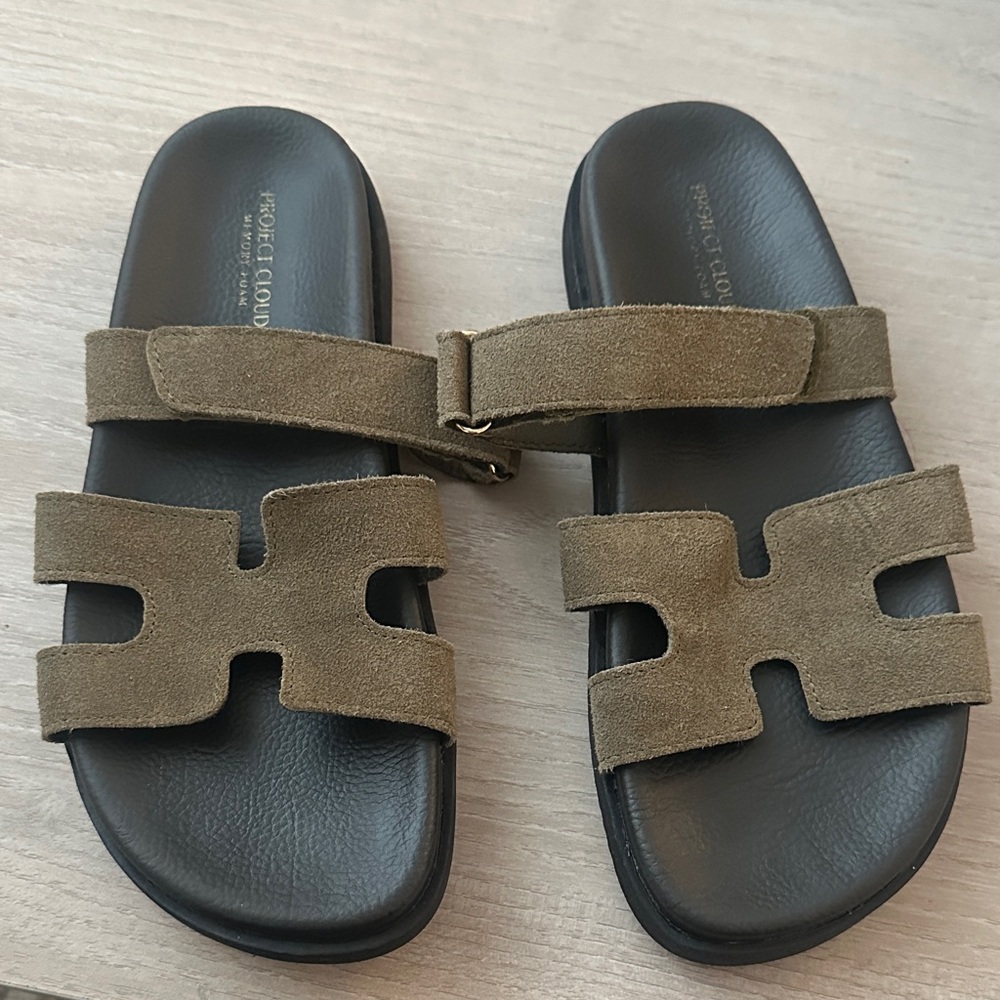 Brown Suede Slide Sandals